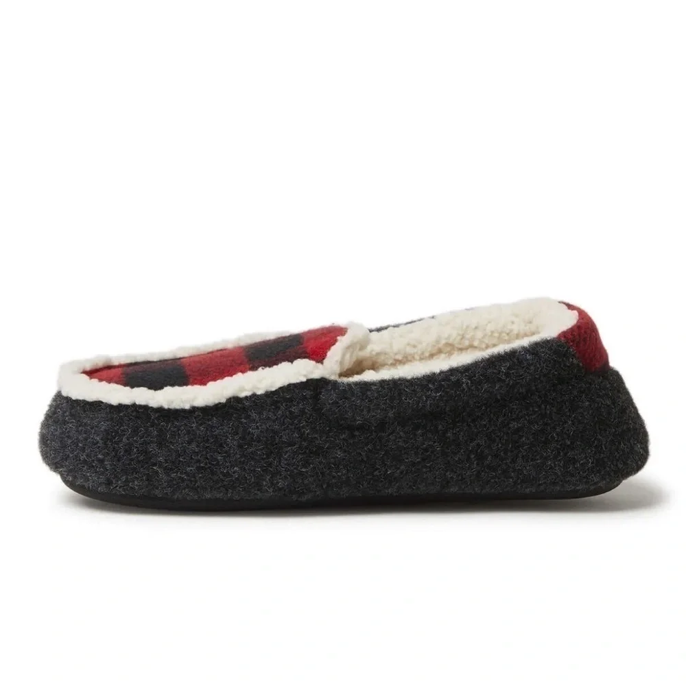 NWT Kids DEARFOAMS Hunter Felted Microwool Moccasin Slipper Buffalo Plaid 2/3